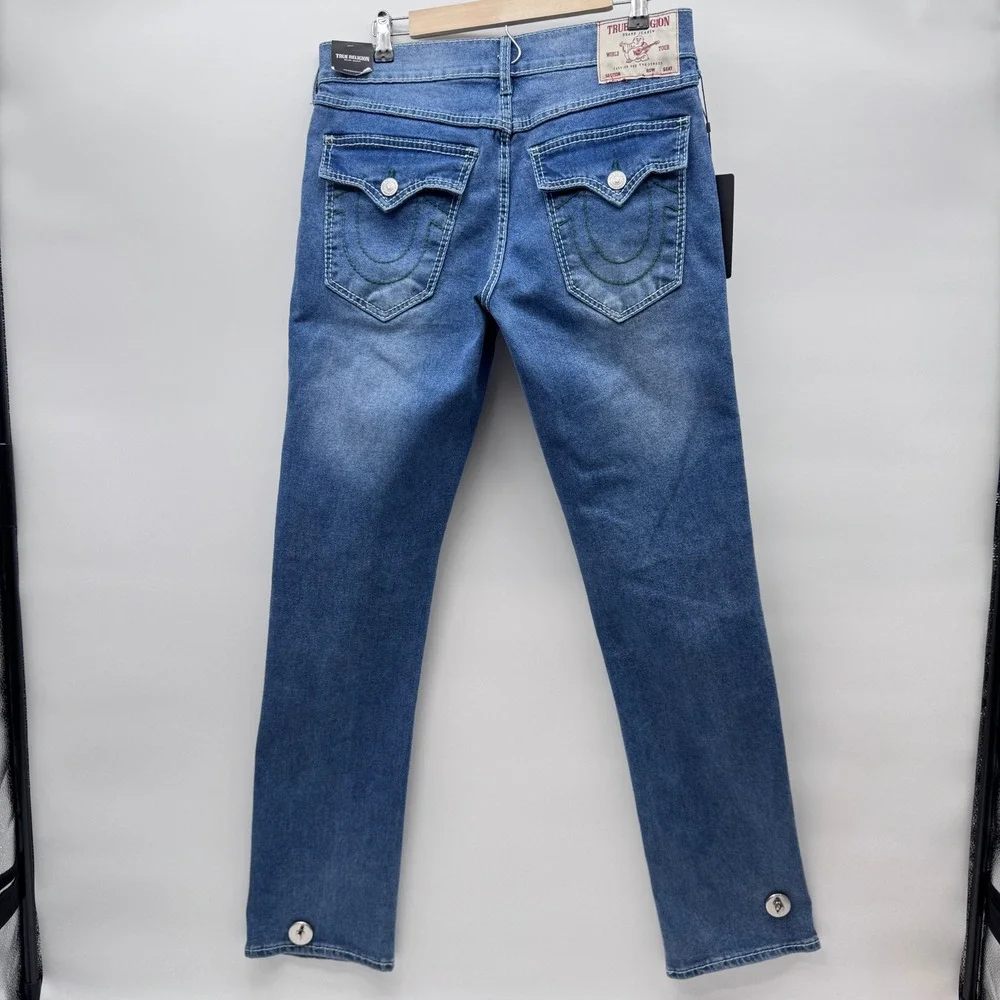 True Religion Ricky Big T Flap Jeans Mens 30 Light Pacific Wash New